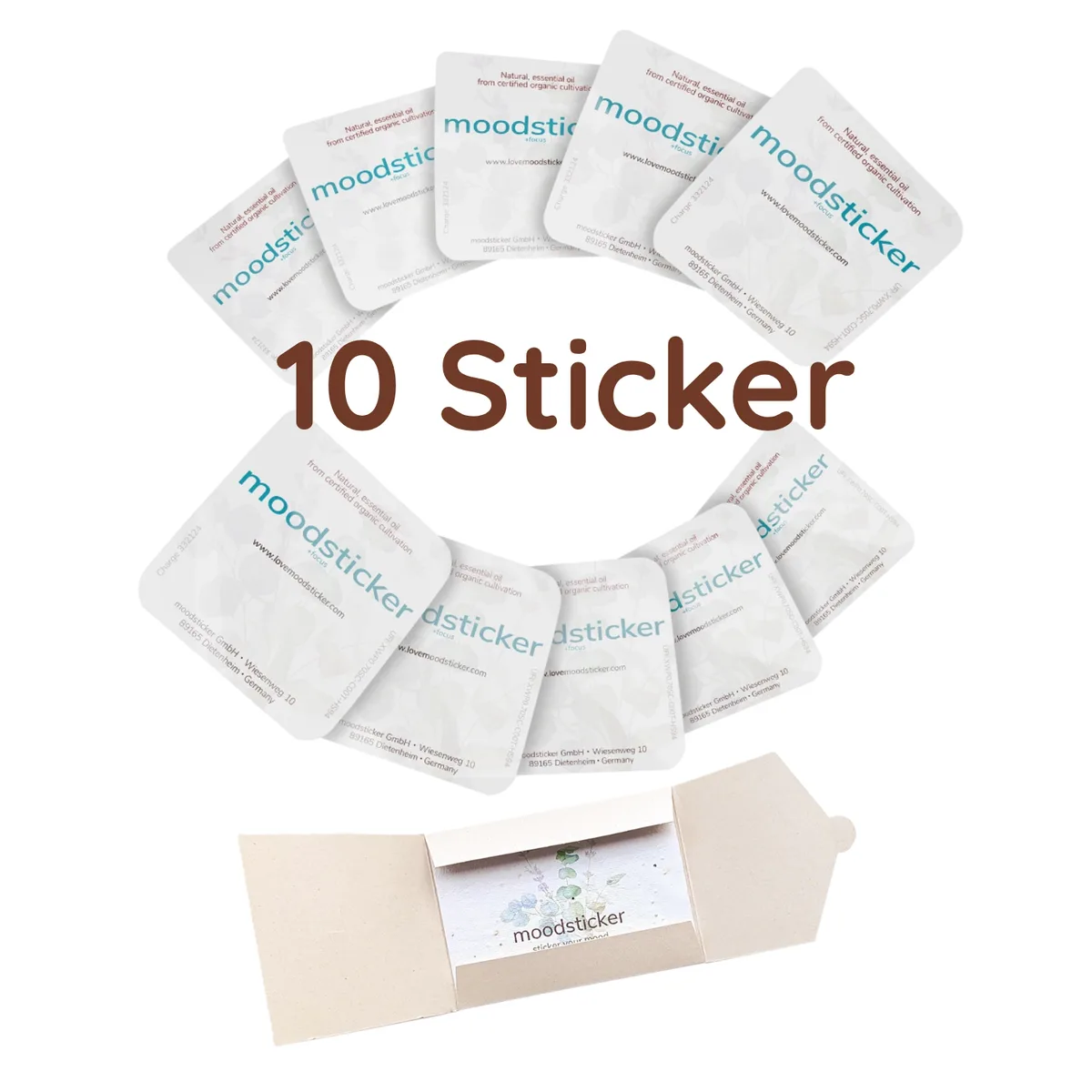 Moodsticker Nachfüll-Set mit 10 Bio-Duftstickern und Kraftpapier-Verpackung